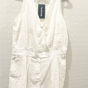 Modcloth Women’s Ivory Cotton Stripe Polka Dot Motif Romper Size Large NWT